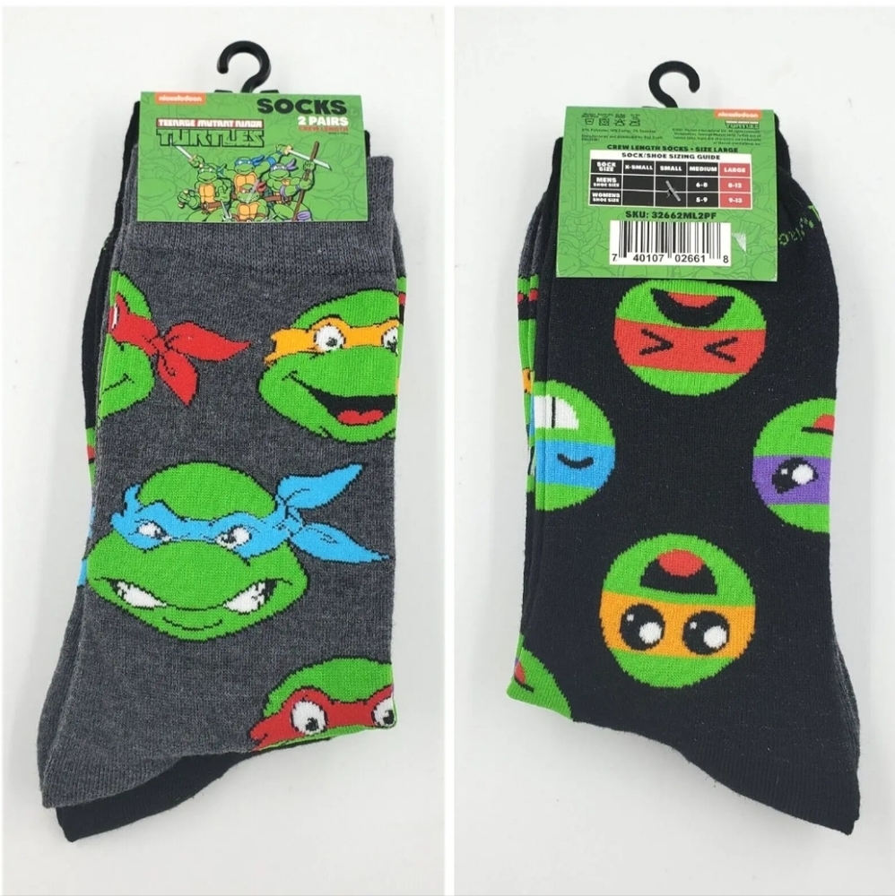 2 Pair Teenage Mutant Ninja Turtles Crew Socks